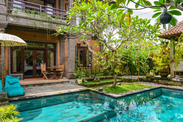 istock Garden on back yard with swimming pool 1675063941