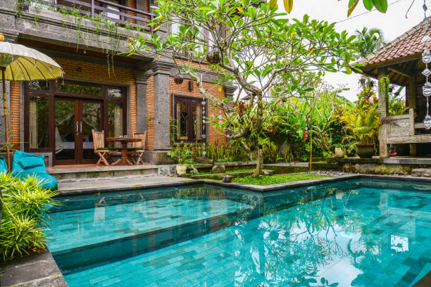 istock Garden on back yard with swimming pool 1675063945