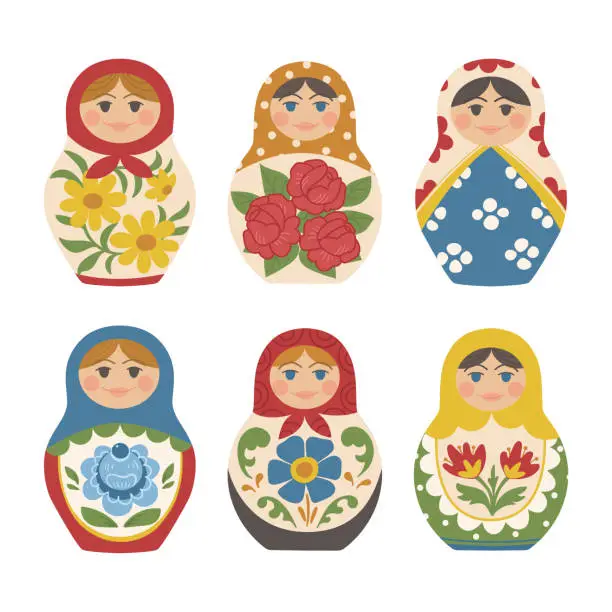 Vector illustration of Russian bright nesting dolls