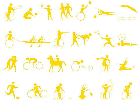 Icon set of disabled athletes in international sports competitions.