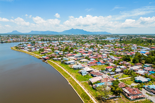 Aerial view of Kuching city, capital of Sarawak in Borneo, Malaysia