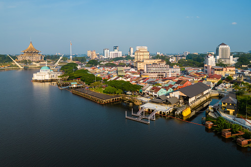 scenery of the waterfront of Sarawak river in Kuching, Sarawak, east Malaysia