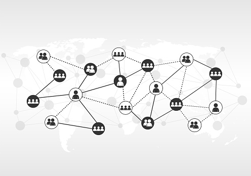 Concept of global business. People communicate global network connection. World map point and line composition. white background. Vector.