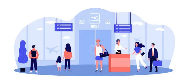 Vector illustration of Happy passengers at airport gate vector illustration