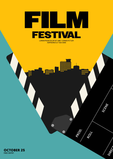 Movie and film festival poster template design background modern vintage retro style Movie and film festival poster template design background modern vintage retro style. Design element can be used for backdrop, banner, brochure, leaflet, flyer, print, publication, vector illustration scenery video stock illustrations