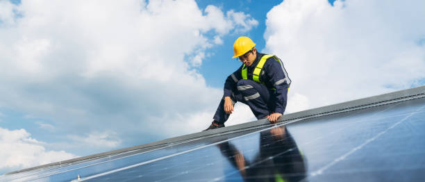 istock Service engineer checking solar cell on the roof for maintenance if there is a damaged part. Engineer worker install solar panel. Clean energy concept. 1675299997