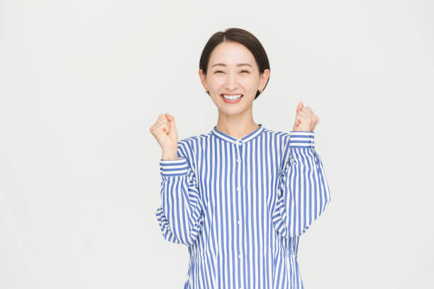 A portrait of a middle-aged woman. gesture.Guts pose.