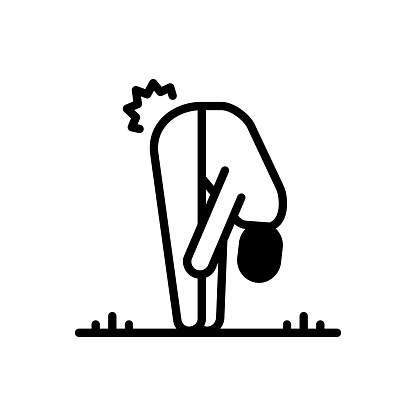 Icon for bend, standing, bend forward, twisted, deflection, folded down, position, workout, exercise