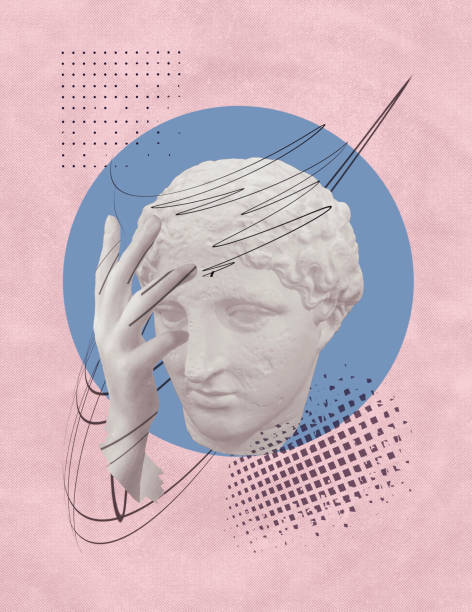 istock Abstract human antique statue and hand, drawn style. Creative idea symbol, art design or collage. Mental Health, thinking, psychology concept 1675330187