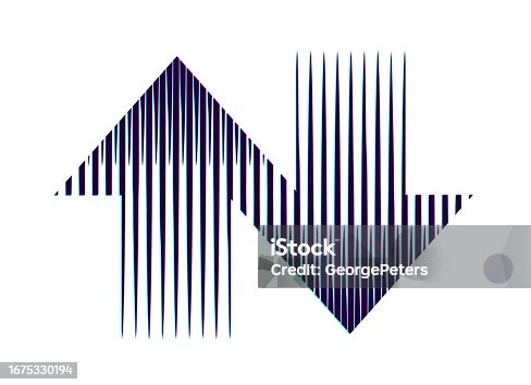 istock Up and down Arrow symbol with vertical stripes and Glitch Technique 1675330194