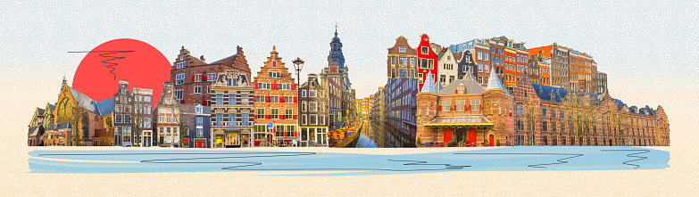 Art design or collage of Amsterdam photos at Netherlands Holland
