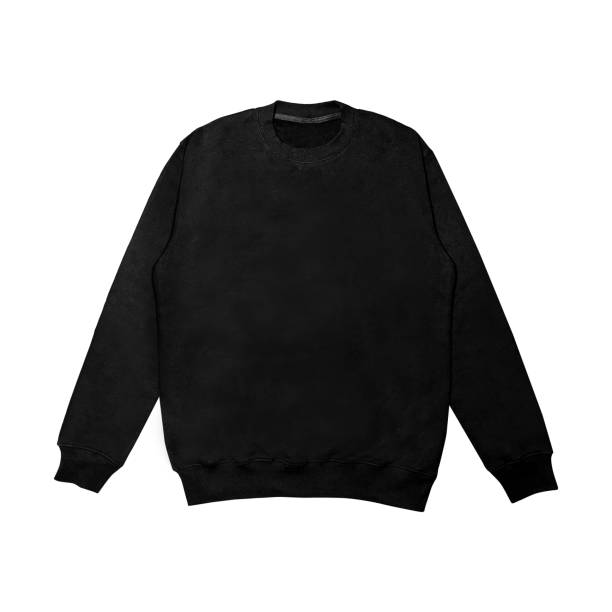 istock Blank sweatshirt color black template front and back view on white background. crew neck mock up 1675346931