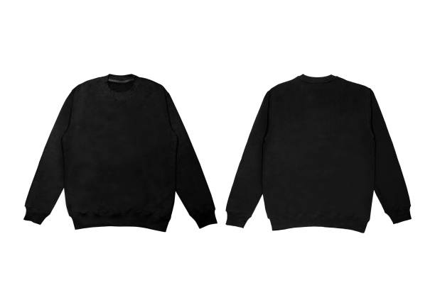 istock Blank sweatshirt color black template front and back view on white background. crew neck mock up 1675347088