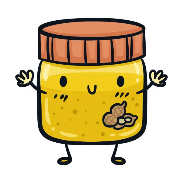Vector illustration of Funny peanut butter jar cartoon illustration