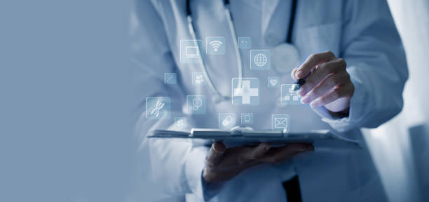 istock Doctor using tablet with medical medical network connection icons. 1675378187
