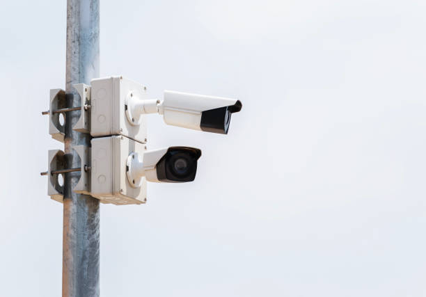 istock Outdoor white CCTV on pole 1675381968