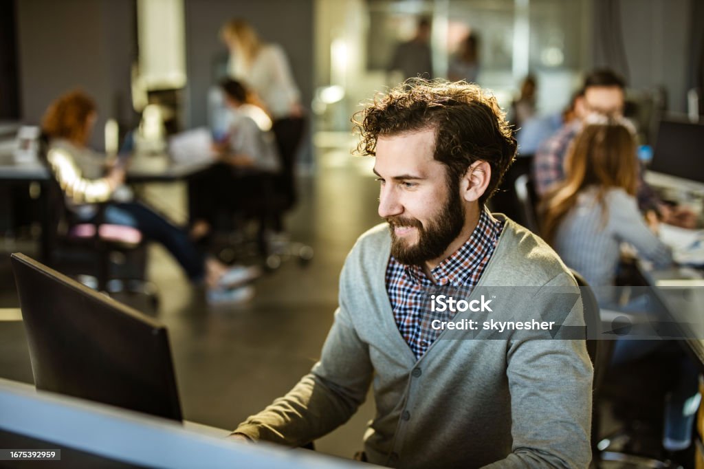 Welcome Back Programmer Happy Programmer Reading Codes On Desktop Pc In The Office Stock Photo ...