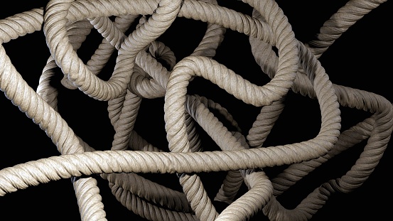 Close up rope scattered in the black background 3d rendering