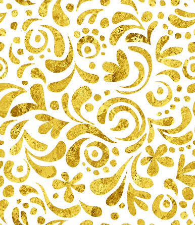 Hand Drawn Gold Foil Floral Background Seamless Pattern. Elegant design element for greeting cards (birthday, valentine's day), wedding and engagement invitation card template.