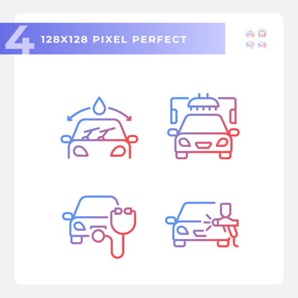 zestaw ikon naprawy i serwisu samochodów pixel perfect gradient - mechanic window repairing paint stock illustrations