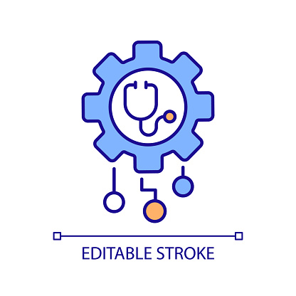 2D editable human-readable icon representing health interoperability resources, isolated vector, multicolor thin line illustration.