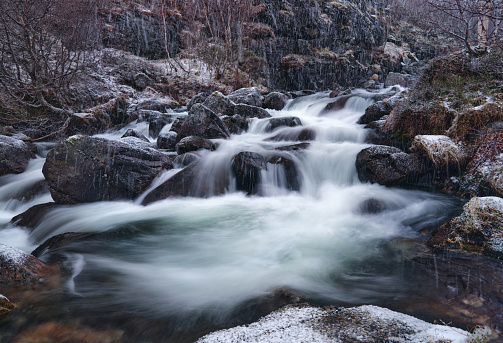 Long exposure of a stream in nature during cold winter day. Photographed in medium format.