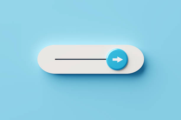 Next level or step in business or education concept. On and off toggle switch slider button with the word next. 3D render.