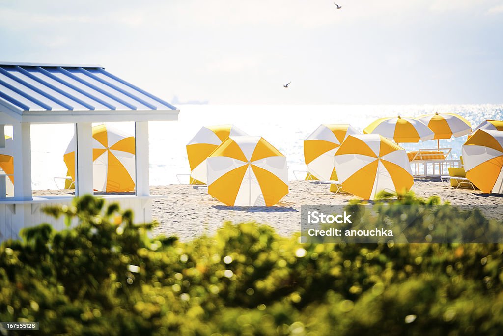 Спокойствие пустой пляж в рано утром - Стоковые фото Пляжный зонт роялти-фри