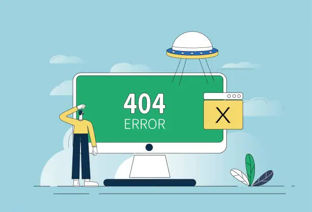 Vector illustration of A 404 error occurred on the computer web page.