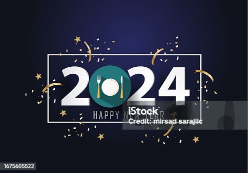 istock Year 2024 with restaurant, fork and knife icon 1675605522