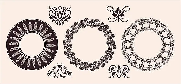 Vector illustration of Set Of One Color Circle Lace Border Ornaments.