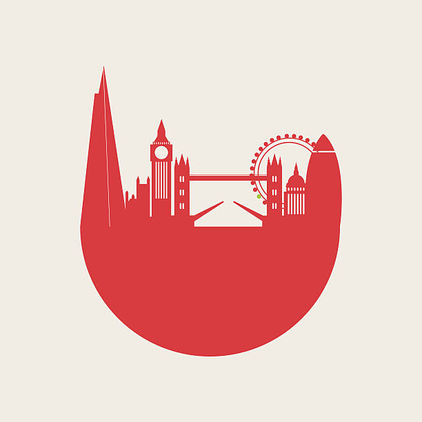 illustration der geschwungenen roten londoner skyline der stadt. - london england urban scene 30 st mary axe city stock-grafiken, -clipart, -cartoons und -symbole