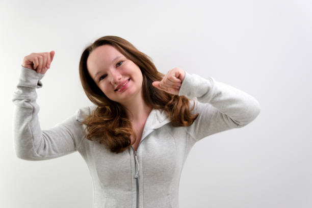 young woman performing funny dance. High quality 4k footage