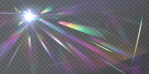 Crystal effect Crystal leak glare reflection effect. Optical rainbow lights, glare, leak, streak overlay. falling confetti. Vector colorful vector lenses and light flares with transparent effects. transparent prism stock illustrations