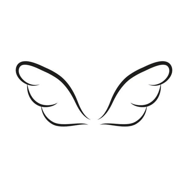 Vector illustration of Wings line template icon. Wings for fly bird, angel and religious symbol. Wings badges decorative shapes. Vector