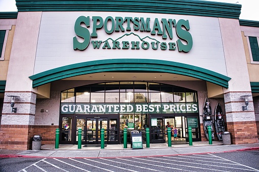 Portland, Oregon, USA. August 14, 2023. Selling weapons in a sports store Sportsman's Warehouse