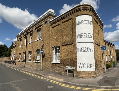 Chelmsford, UK - August 15, 2023: The 19th century  Marconi radio and wireless factory building in Chelmsford, Essex, UK.