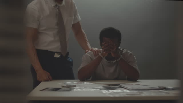 Arrested Man Wanting to Confess in Interrogation Room