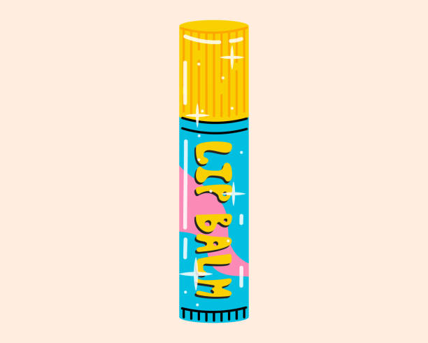 Funny girlish hygienic lipstick. Vector cartoon lip balm.