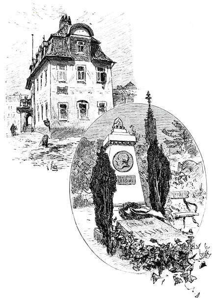 Braunschweig, Lessing house and grave Illustration from 19th century. gotthold ephraim lessing stock illustrations