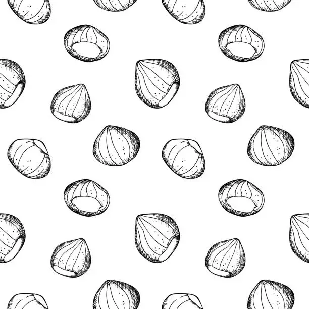 Vector illustration of Chestnuts seamless pattern with plant, fruit, sweet chestnut repeating background. Backdrop with nuts decorative ornament for print, paper,  wrapping, card, template, packaging. Vector illustration