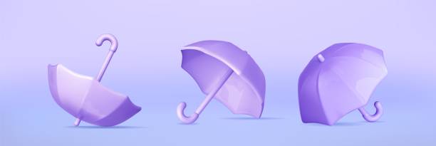 istock Umbrellas in various positions on a blue background. Realistic 3d icon. Vector illustration in cartoon style 1675745041
