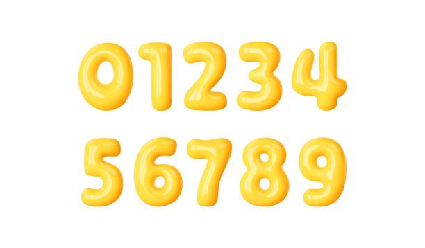 istock Set yellow number 0 to 9. Render balloon numbers for birtday, party, school template design. Cartoon vector elements in realistic plastic style 1675758503