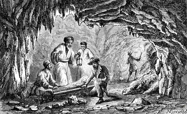 Crocodile Caves of Mahabde Illustration from 19th century. 1895 stock illustrations