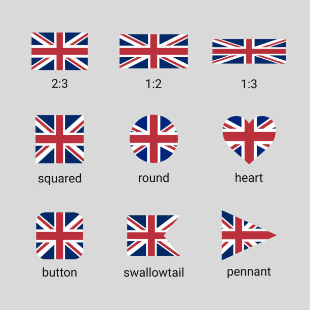 ilustraciones, imágenes clip art, dibujos animados e iconos de stock de conjunto de vectores de bandera del reino unido - insignia british flag coat of arms uk