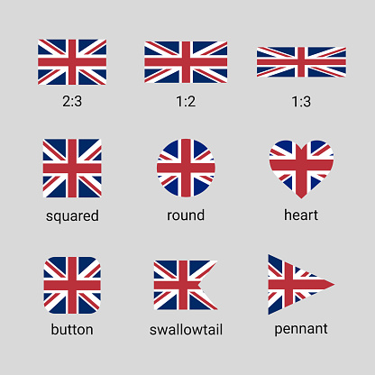 Vector high quality collection of the flag of the United Kingdom in nine different shapes