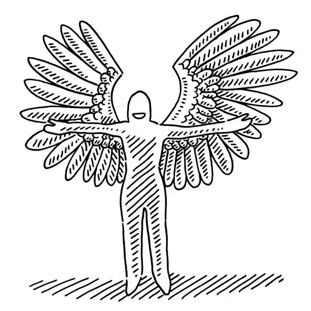 Vector illustration of Woman With Wings Drawing