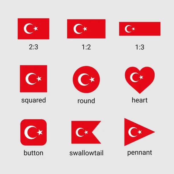 Vector illustration of Turkish flag vector set