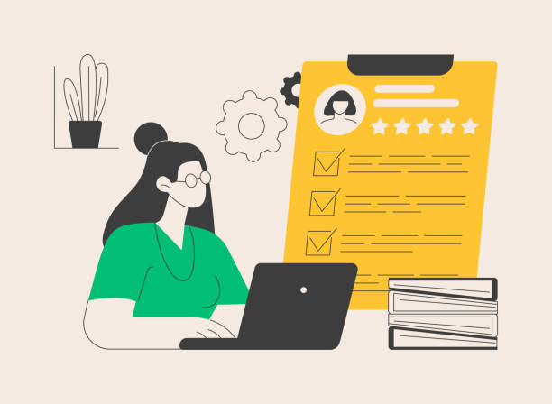 ilustraciones, imágenes clip art, dibujos animados e iconos de stock de ilustración vectorial de concepto abstracto de evaluación de empleados. - evaluación del desempeño