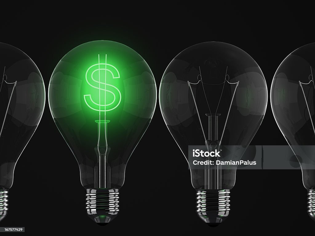 Grüne dollar-Symbol im Licht Reihe von Glühbirnen - Lizenzfrei Dollarsymbol Stock-Foto